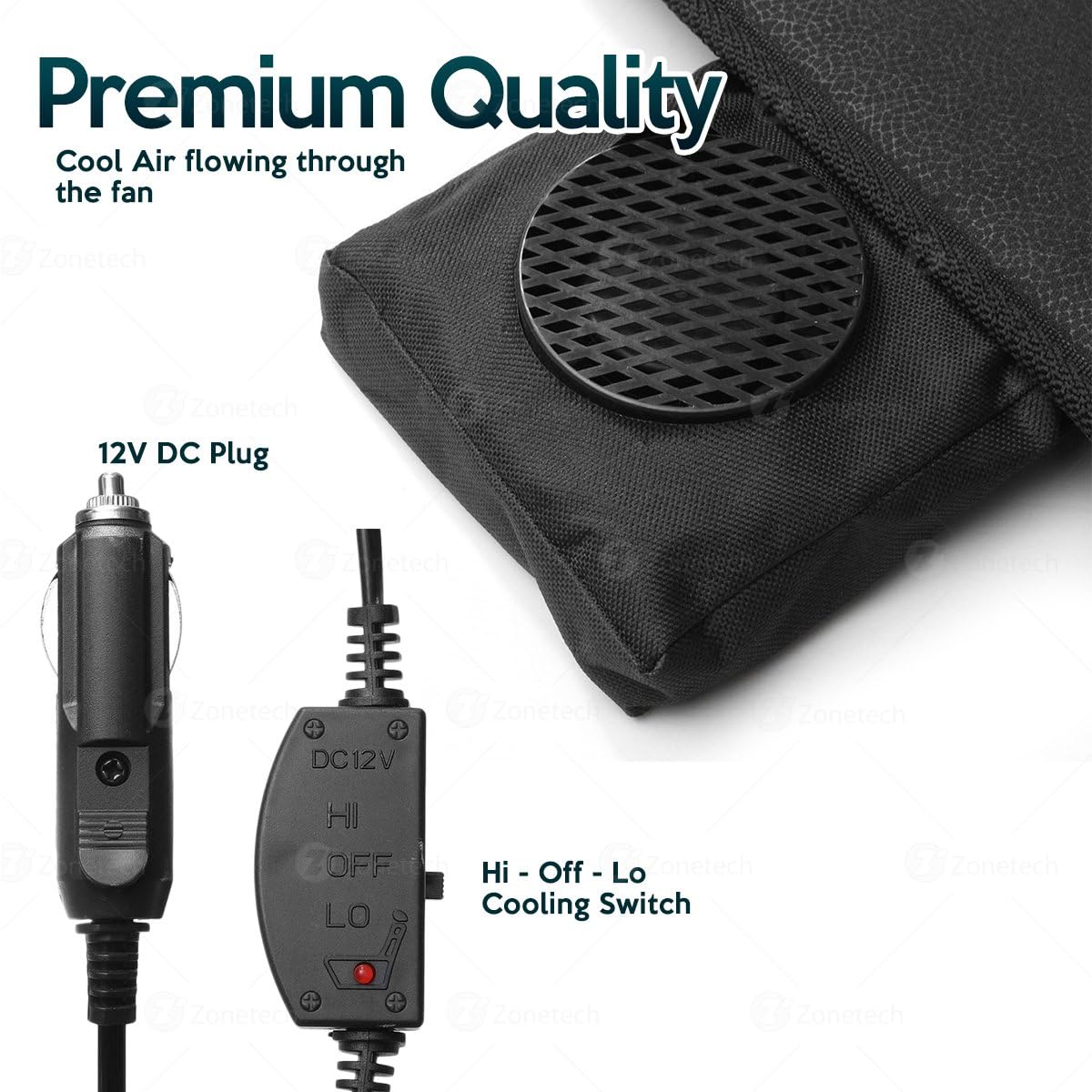 Zone Tech Cooling Car Seat Cushion - Black 12V Automotive Adjustable Temperature Comfortable Cooling Car Seat Cushion