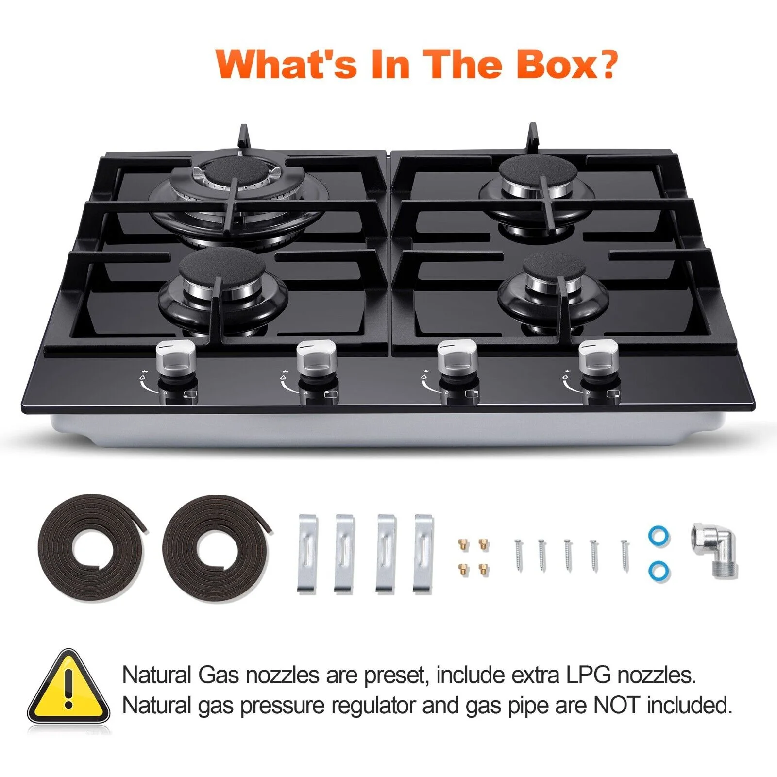 24 inch Built-in Gas Cooktop 4 Burners with Tempered Glass Dual Burners NG/LPG Convertible Countertop