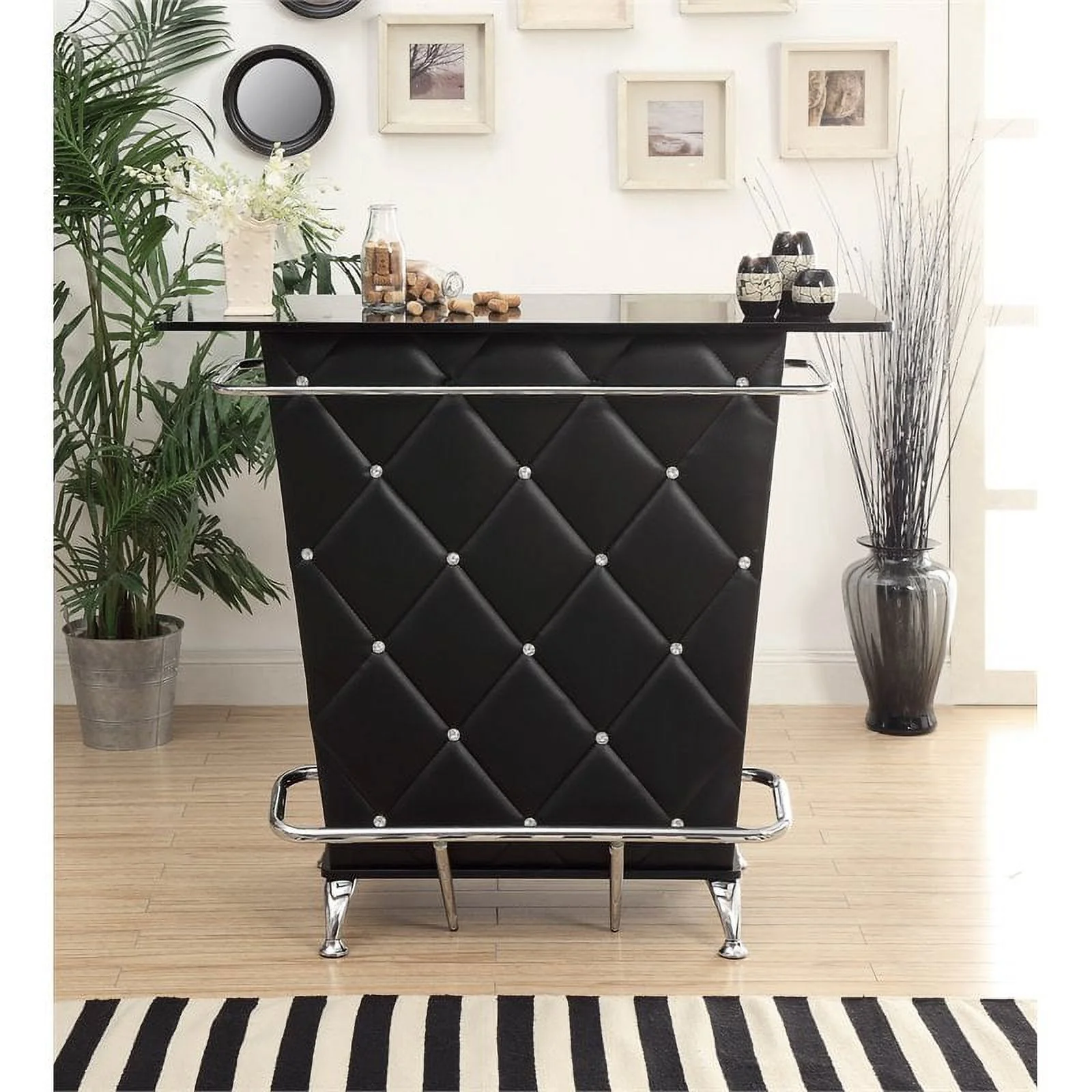 Furniture of America Perii Contemporary Faux Leather Tufted Bar Table in Black