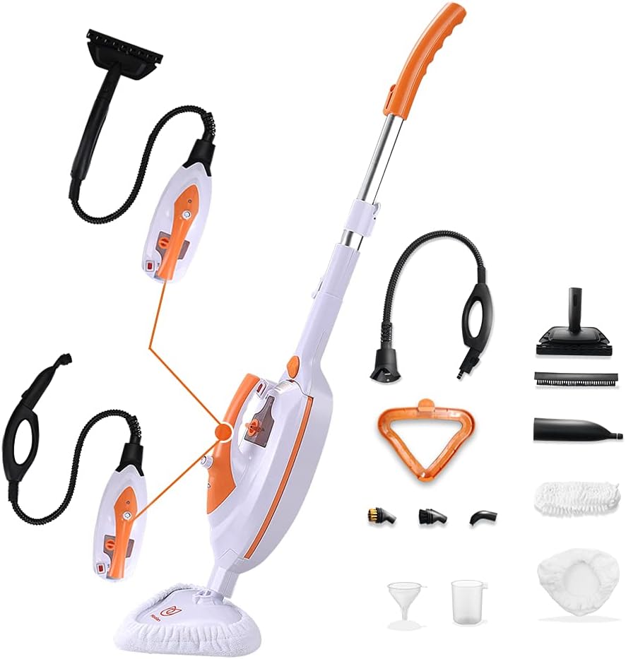 Moolan Steam Mop 12-in-1 Multifunctional Handheld Steam Cleaner Floor Steamer for Hard Floor and Tiles, Carpet, Laminated Floor, For Cleaning Kitchen Windows Furniture, Orange