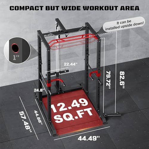 Power Cage, 2000LBS Multi-Function S11 Power Rack with LAT Pulldown, Squat Rack with Adjustable Pulley System and More Training Attachments, Weight Workout Machine for Home Gym