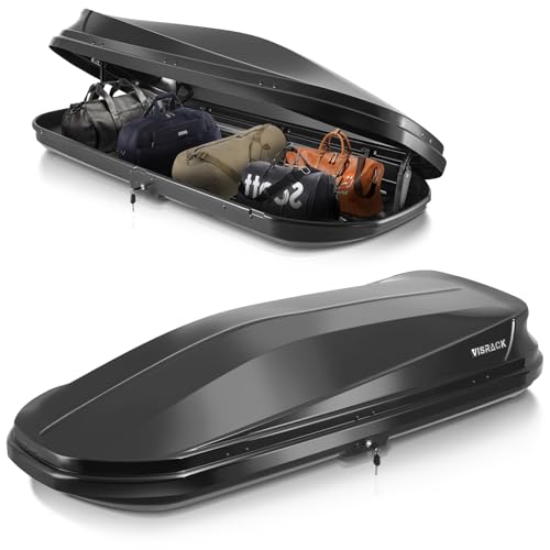 Gray Rooftop Cargo Box Carrier Large 13 Cubic Feet Car Top Mount Travel Luggage Storage, Dual Side Opening, Roof Cargo Boxes Waterproof Rooftop Storage Box Extra Keys, Straps