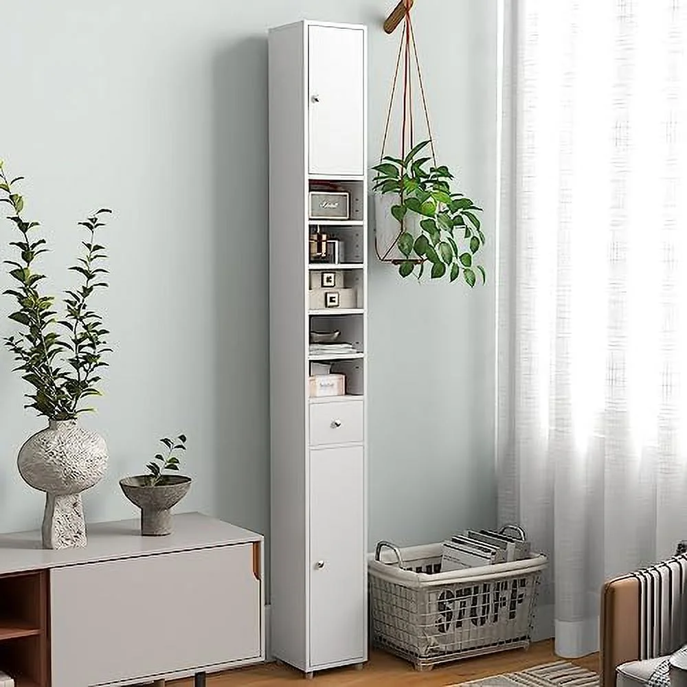 ZFGSUIJN Tall Slim Bathroom  Cabinet  71" Freestanding Bathroom Cabinet w/ 2 Doors  1 Drawer &amp; 5 Adjustable Shelves  Floor Narrow Tower Cabinet for Small Spaces  8" x 8" x - Curated Treasures Market