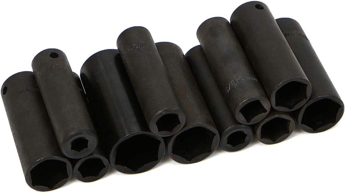 Stark 1/2-Inch Drive Deep Socket Set Metric & SAE Cr-V 6-Point 10mm - 24mm, 3/8" - 1" with Carrying Case, (24-Socket Set)