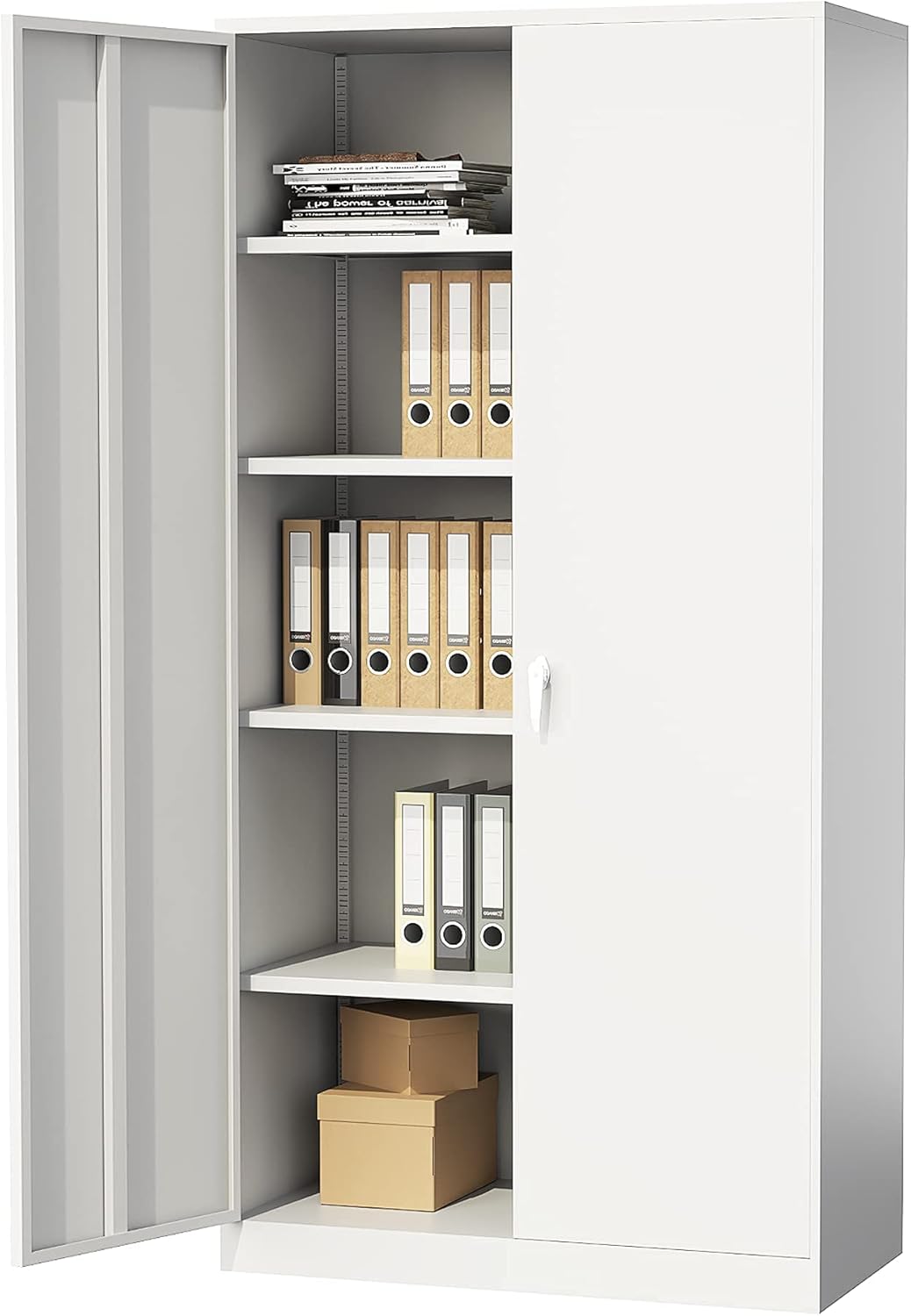 BYNSOE Metal Locker Storage Cabinets, 72” White Tall Steel Wardrobe, Employees Locker with Hanging Rod, Shelves and Lockable Doors for Home, School, Office - Assembly Required (White3)