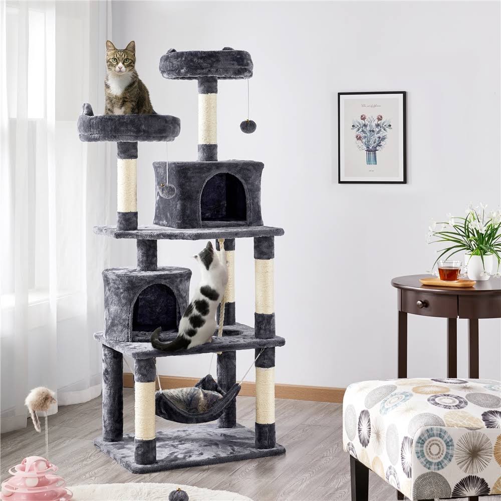 Smilemart 62.2x22 Double Condo Cat Tree and Scratching Post Tower Dark Gray