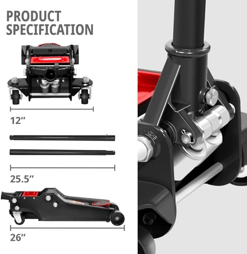 DNA MOTORING Floor Jack 3 Ton (6000 lbs) Capacity, Fast Lift Service Jack Low Profile Steel Heavy Duty Hydraulic Car Jack, Lifting Range 3"-20", Black, TOOLS-00475-BK