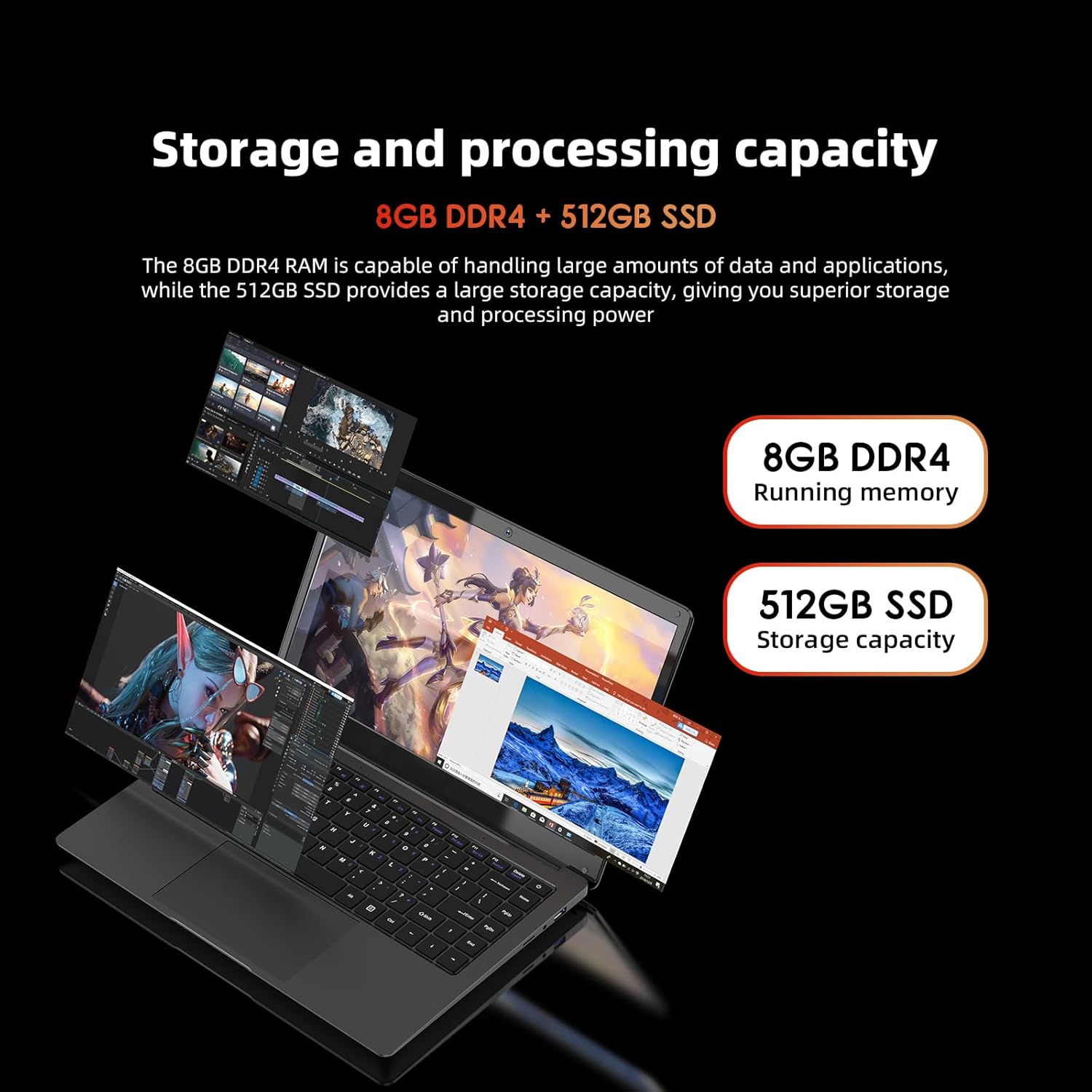 14'' Laptop 8GB DDR4 512GB SSD, Celeron N4000 Processors Laptop Computer, Windows 11 IPS FHD Display Laptop Computer,Numeric Keypad USB 3.0, Bluetooth 4.2, 2.4/5G WiFi