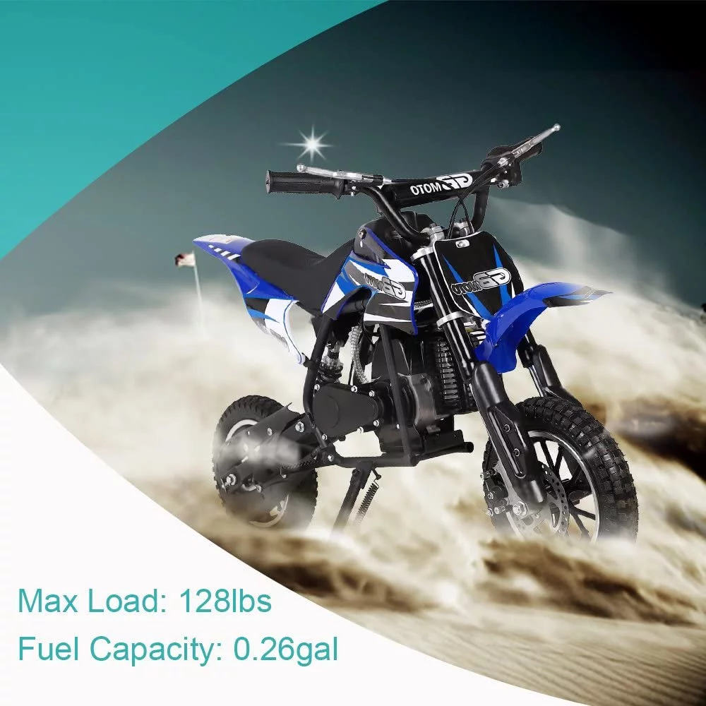 Kids Mini 50CC Gas Dirt Bike, 2 Stroke Ride on Bike with Off-Road Tire, Shocks, Pull Start, Oil Mixed Required, Support Up to 165lbs,Max Speed 20Mph, Age 8+ - Curated Treasures Market