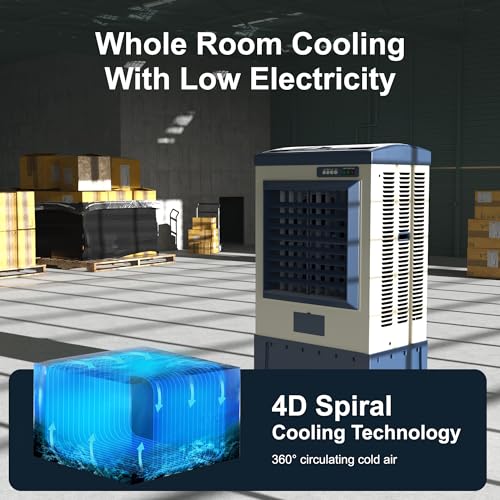 AKIRES Portable Swamp Cooler,Evaporative Air Cooler for Space,with Continuous Auto Fill, Water Tank,Oscillation,Ice Packs,Cooling Fan for Outdoor,Indoor,Garage