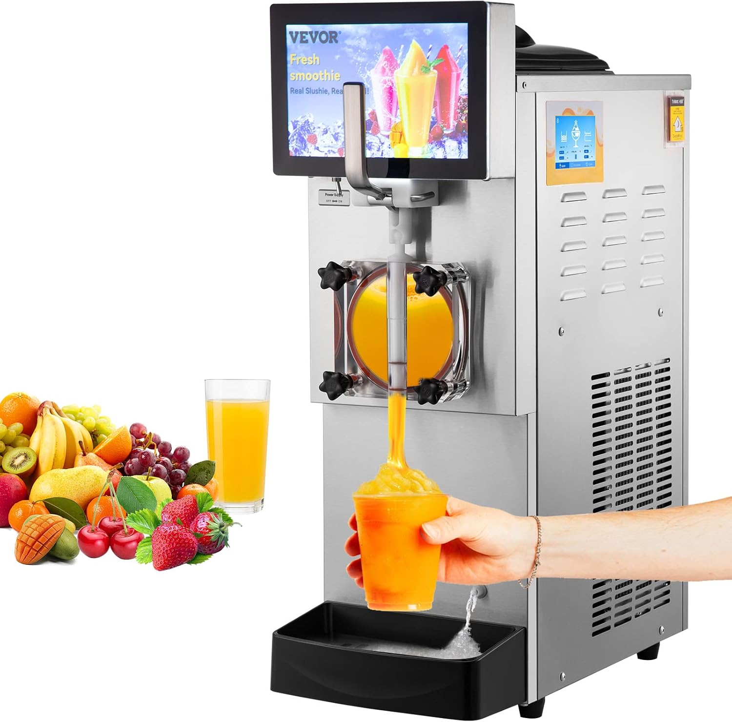 VEVOR Commercial Slushy Machine, 8L/2.1Gal Single Bowl Margarita Machines, 1550W Stainless Steel Alcohol Smoothie Frozen Drink Maker, Slushie Makers for Party Cafes Restaurants Bars Home