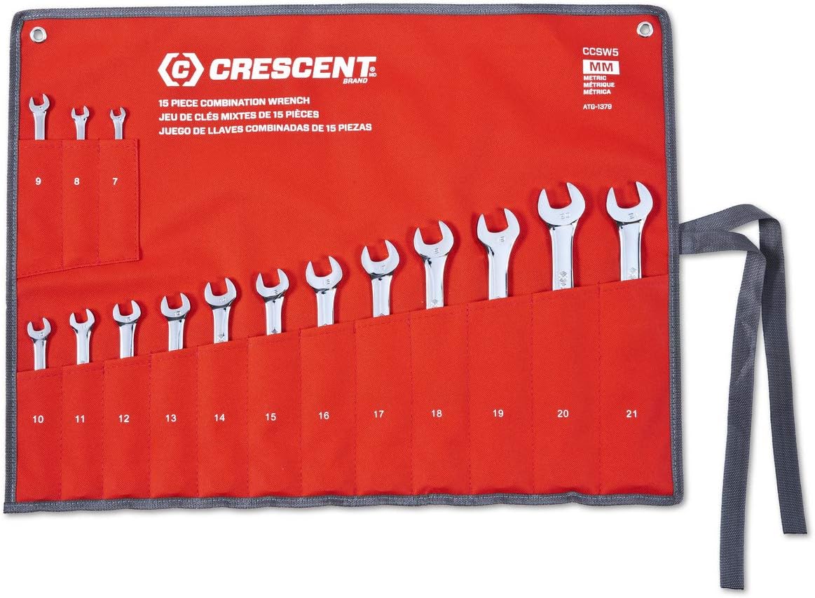 Crescent 15 Pc. 12 Point Metric Combination Wrench Set with Tool Roll - CCWS5 Pack of 2