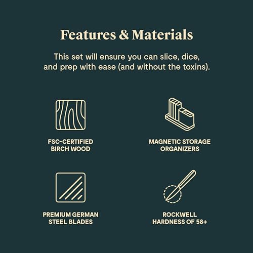 Caraway 14-Piece Kitchen Prep Set - Kitchen Knife Set & Wooden Utensil Set - Made With Premium German Steel Blades & FSC-Certified Birch Wood - Non-Toxic Materials - Includes Organizer