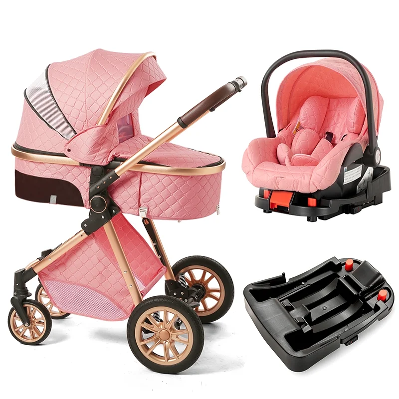 High Landscape Stroller Two-Way Push Newborn Convertible Stroller Bassinet for Infant,Pink - Curated Treasures Market