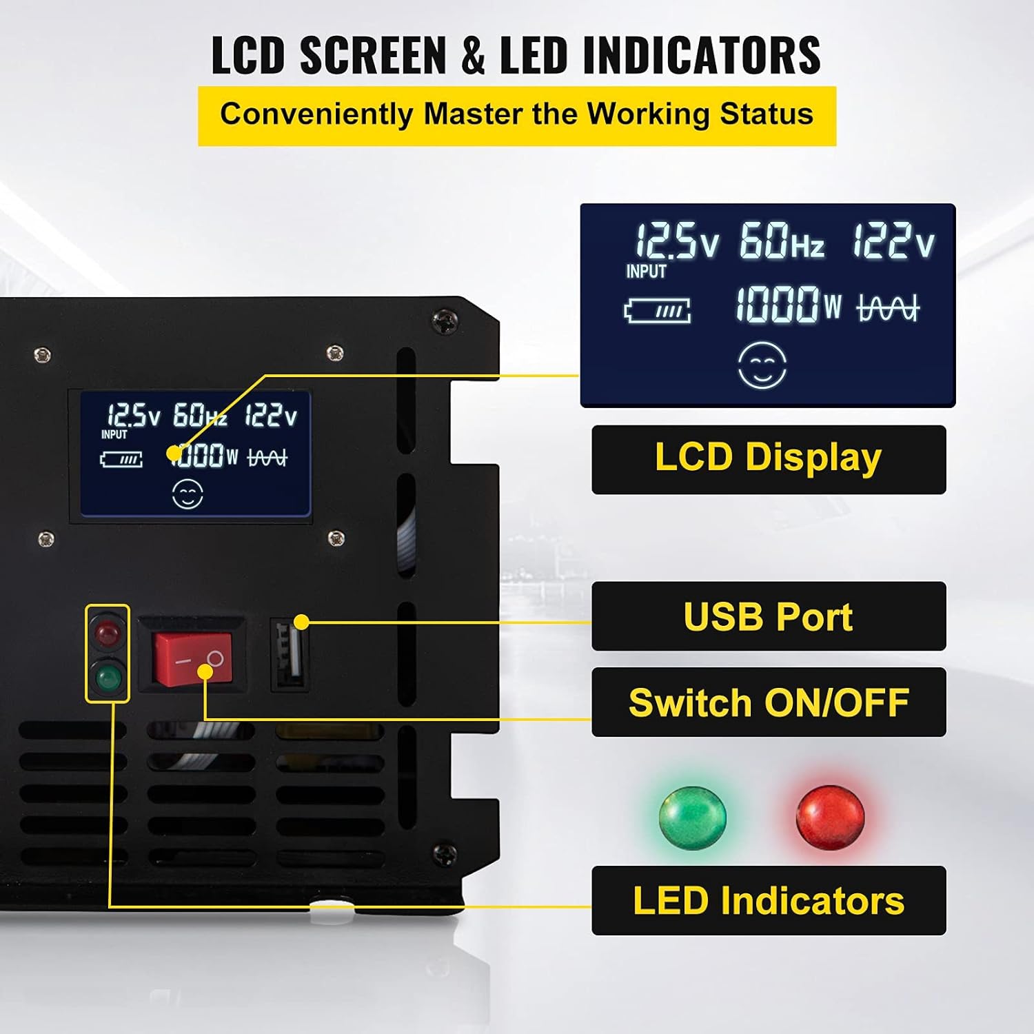 VEVOR Power Inverter, 3000W Modified Sine Wave Inverter, DC 12V to AC 120V Car Converter, with LCD Display, Remote Controller, LED Indicator, GFCI Outlets Inverter for Truck RV Car Boat Travel Camping
