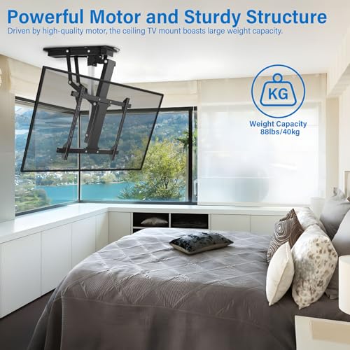 TOPSKY Electric Ceiling TV Mount with Remote, Motorized Flip Down Pitched Roof TV Mount for 32 to 70 Inch Flat Screen TVs