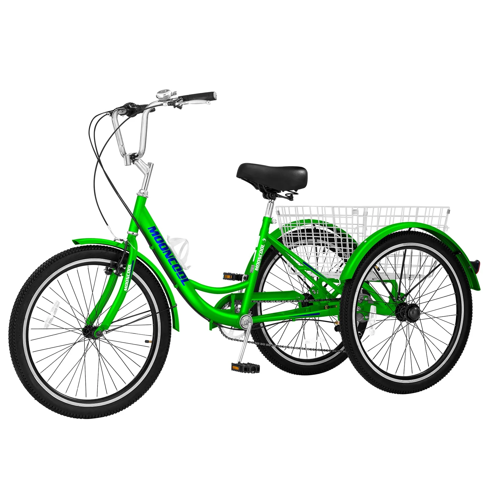 MOPHOTO Adult Tricycle for Seniors,Low Frame Three Wheel Bikes with Large Basket & Bell (Cyan, 26inch /7-Speed), 3 Wheel Cargo Bicycle,Safe and Durable Trike