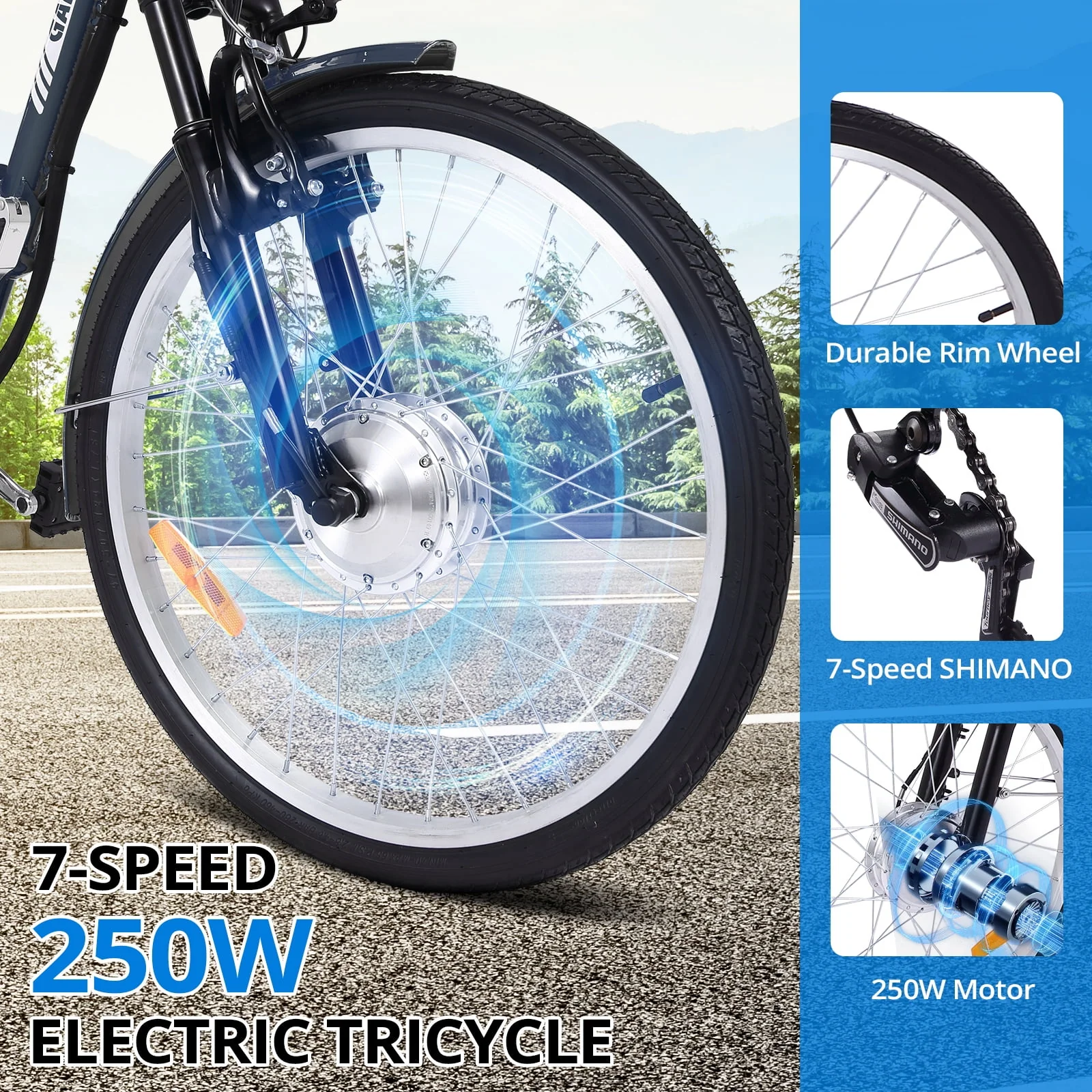 Soonbuy 24 Electric Tricycle, 7 Speeds/36V 10Ah/Large Basket, up to 330lbs , Rose Red
