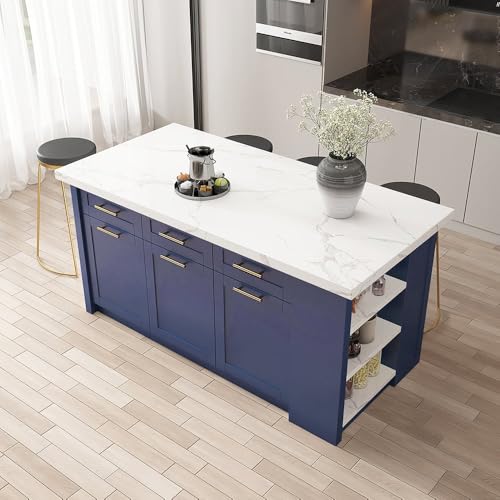 homary 72'' Kitchen Islands with Storage Modern White Kitchen Table with Seating & 3 Drawers Dining Table