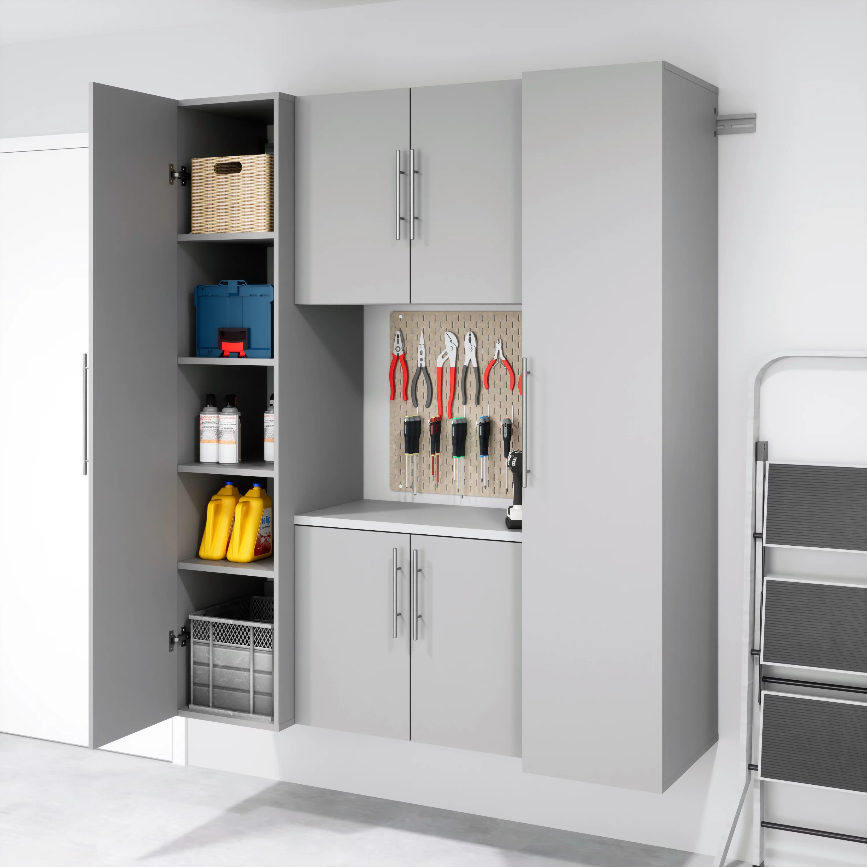 Prepac HangUps Narrow Wall Mounted Garage Storage Cabinet, 18" W x 72" H x 20" D, Light Gray