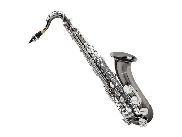 Mendini by Cecilio MTS-BNN+92D Black Nickel Plated and Nickel Plated Keys B Flat Tenor Saxophone with Tuner, Case, Mouthpiece, 1