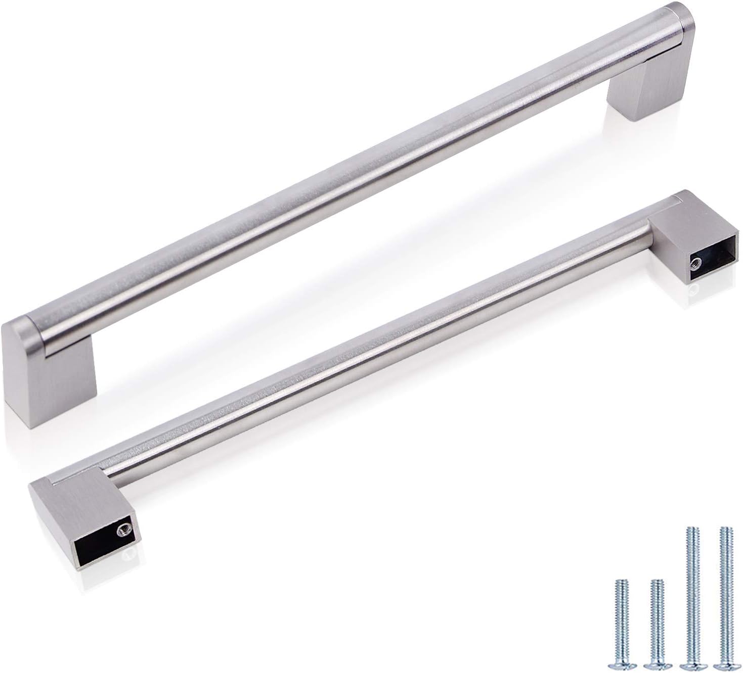 (30 Pack) Probrico 5 Hole Centers Euro Cabinet Pulls Modern Round Bar Pull with Square Base Satin Nickel Stainless Steel Kitchen Bathroom Drawer Dresser Furniture Cabinet Hardware