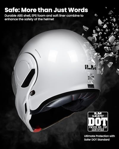 ILM Vintage Full Face Modular Motorcycle Helmet for Adults Men ATV UTV Snowmobile with 180° Reversible Chin Guard DOT Model-B707(Matte Black, L)