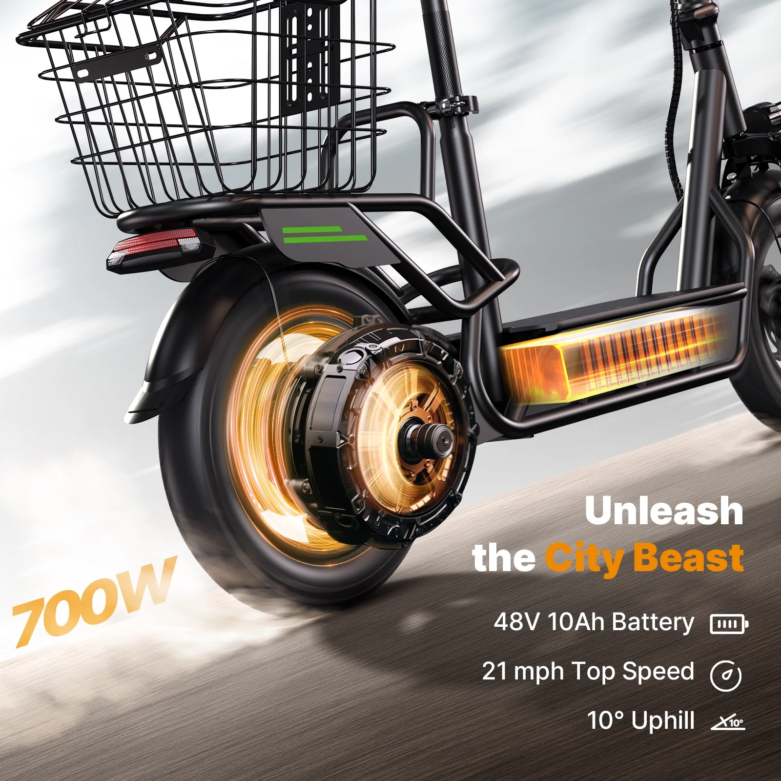iSinwheel Electric Scooter with Seat for Adults, 700W Motor 30Miles & 21MPH, 14" Pneumatic Tire with Rear Spring Shock Ebike,  Turn Signals & Basket Foldable Commuter Scooter