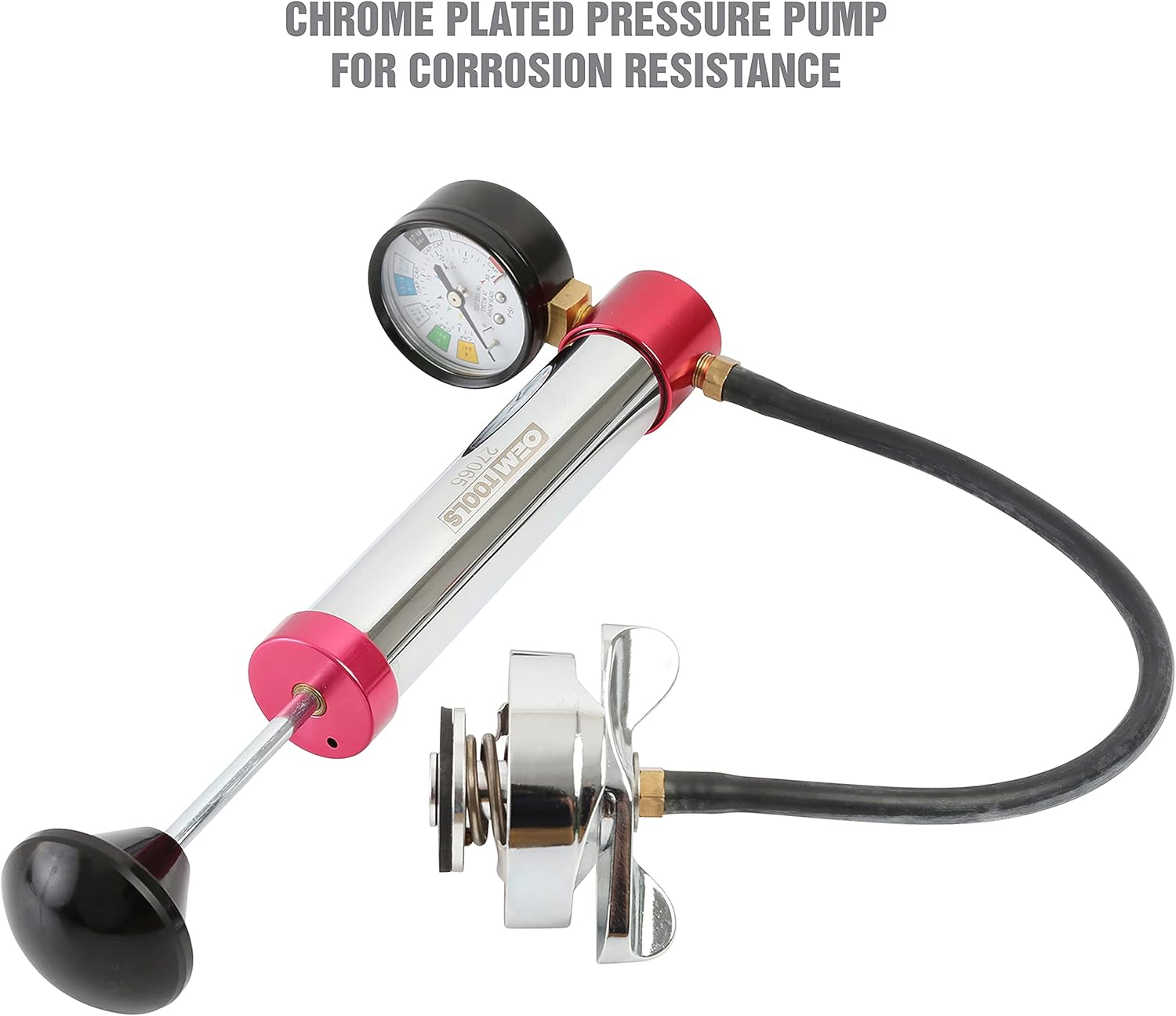 OEMTOOLS 27065 Radiator and Cap Test Kit, Pressure Tester for Coolant System, Tests Pressure Caps and Coolant Systems for Leaks, Works with Many Coolant Systems