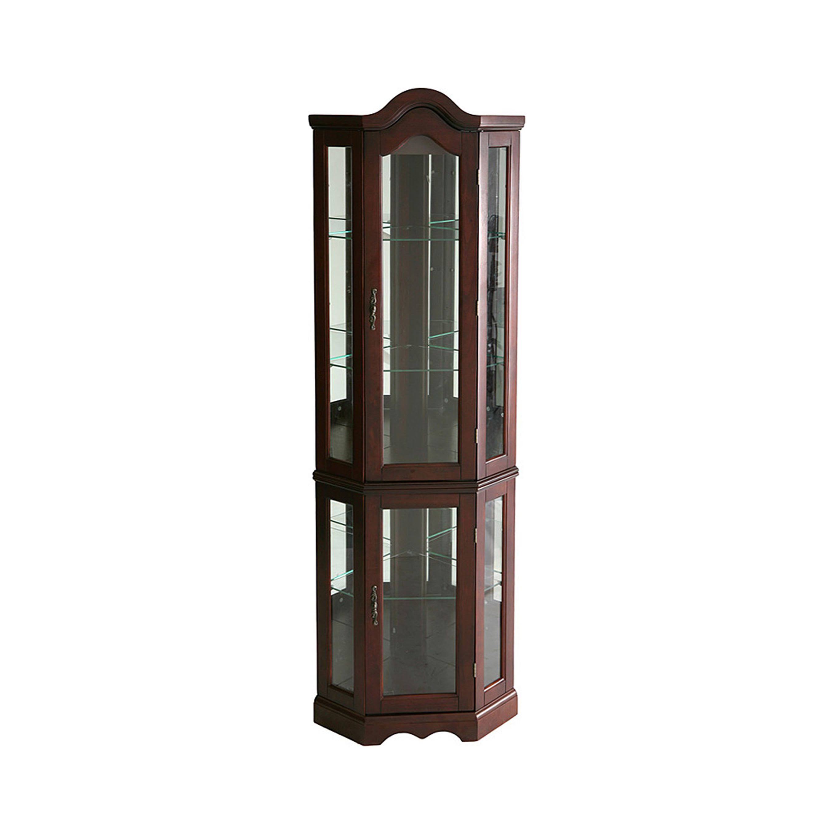Southern Enterprises Lighted Corner Curio Cabinet, Mahogany