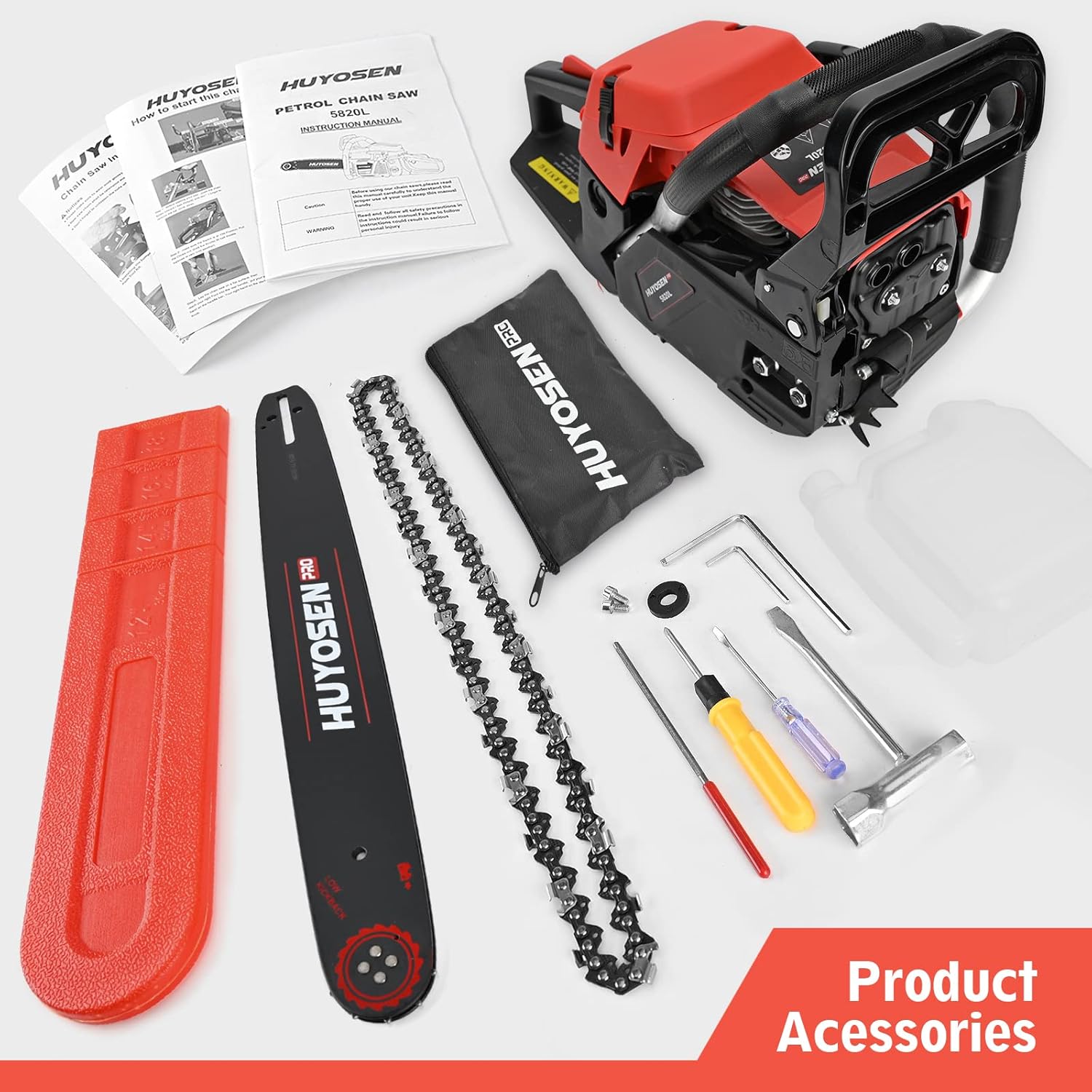HUYOSEN PRO Gas Chainsaw,58CC 2-Cycle Latest Updated Gasoline Powered Chain Saws, 20-Inch Chainsaw, Handheld Cordless Petrol Trees Chainsaw Gas for Wood Farm Garden and Ranch Forest Tree Cutting