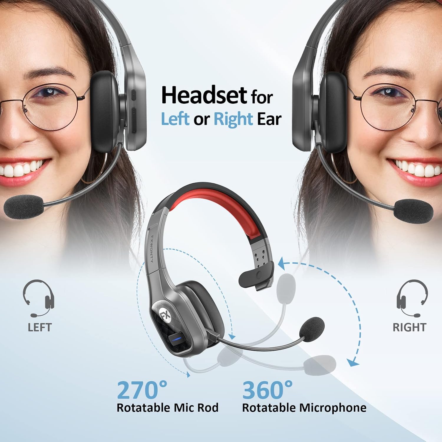 FXWONTY Bluetooth Headset, Trucker Bluetooth Headset with Microphone Noise Canceling & Mute Button, On-Ear Bluetooth 5.0 Multipoint Headphones for Home/Zoom/Teams/Call Center/Online Class/Office