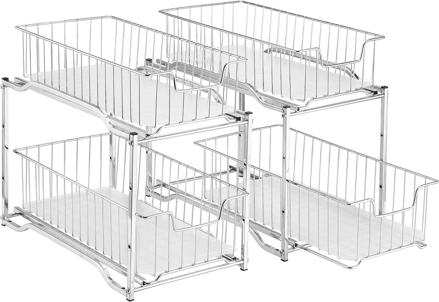2 Pack - Simple Trending Stackable 2 Tier Under Sink Cabinet Organizer with Sliding Storage Drawer, White