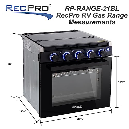 RecPro RV Stove | Gas Range 21" Tall | Optional Vented Range Hood | Black or Silver Color Options