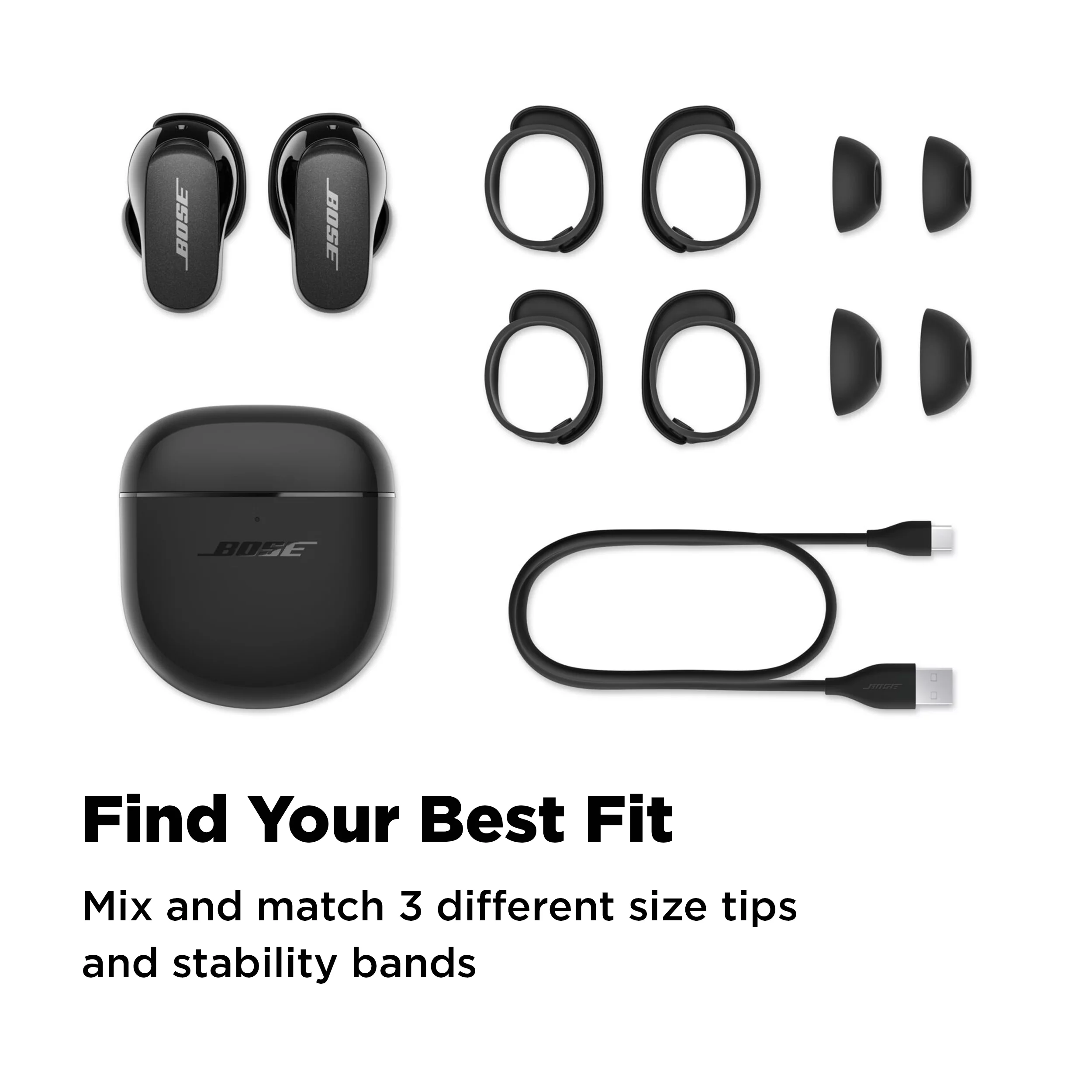 Bose QuietComfort Earbuds II, Noise Cancelling True Wireless Bluetooth Headphones, Black