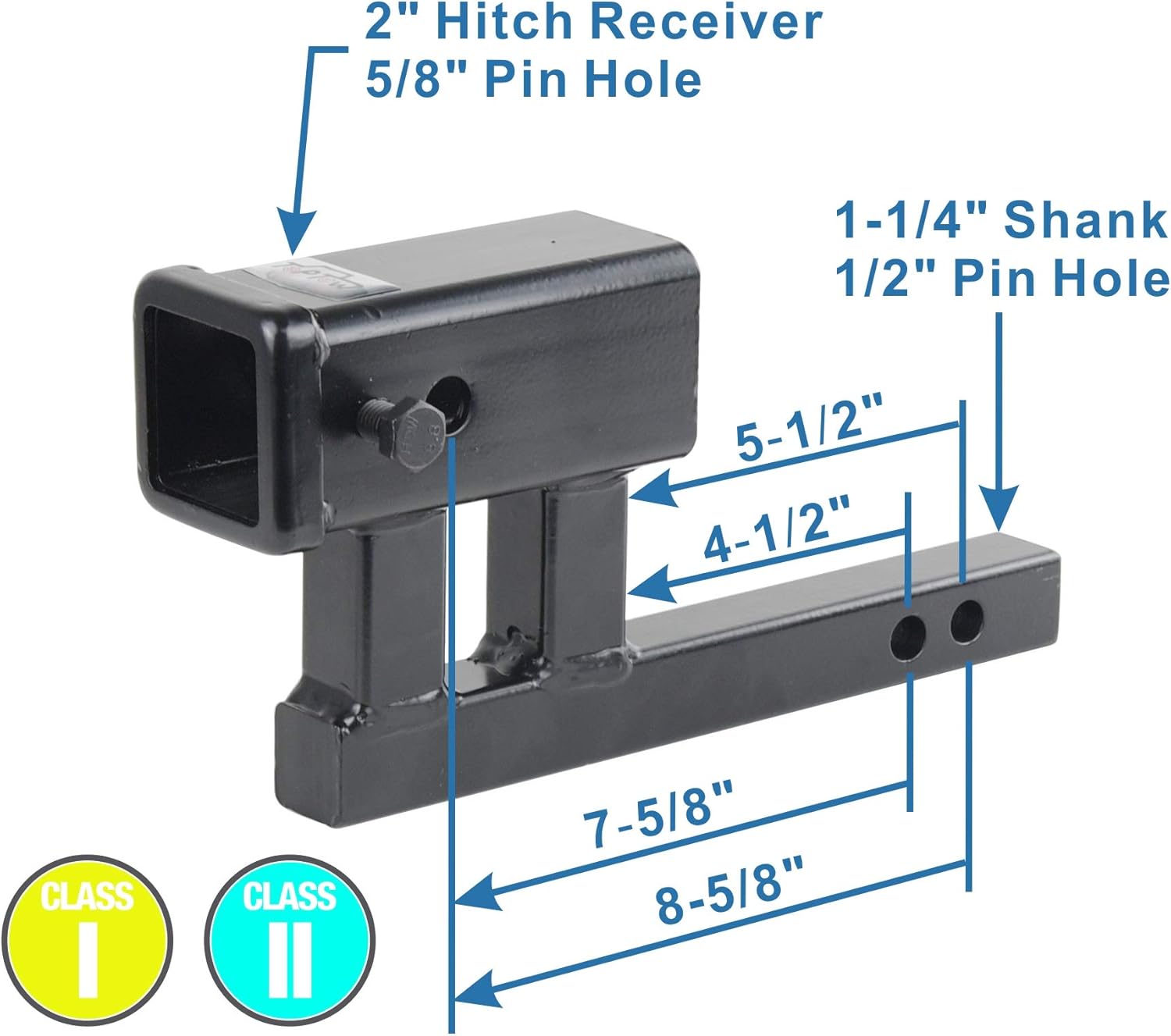 TOPTOW Trailer Hitch Extender Adapter, 2" Receiver, 4-1/4 inch Rise/Drop, 1-1/4 inch Solid Shank, 8-5/8" Extension Pack of 2