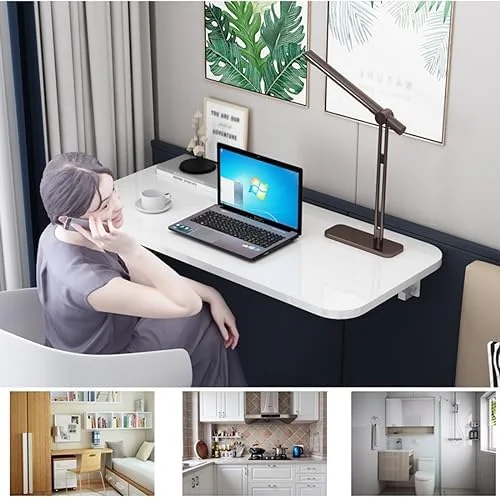 RUNFAYBIU Laundry Floating   Wood Wall Mounted Table  Bracket Heavy Duty  Drop Leaf Dining Stable Sturdy Table Small Wooden Desk Wall Table for Kitchen Laundry Office Room Restaurant Home