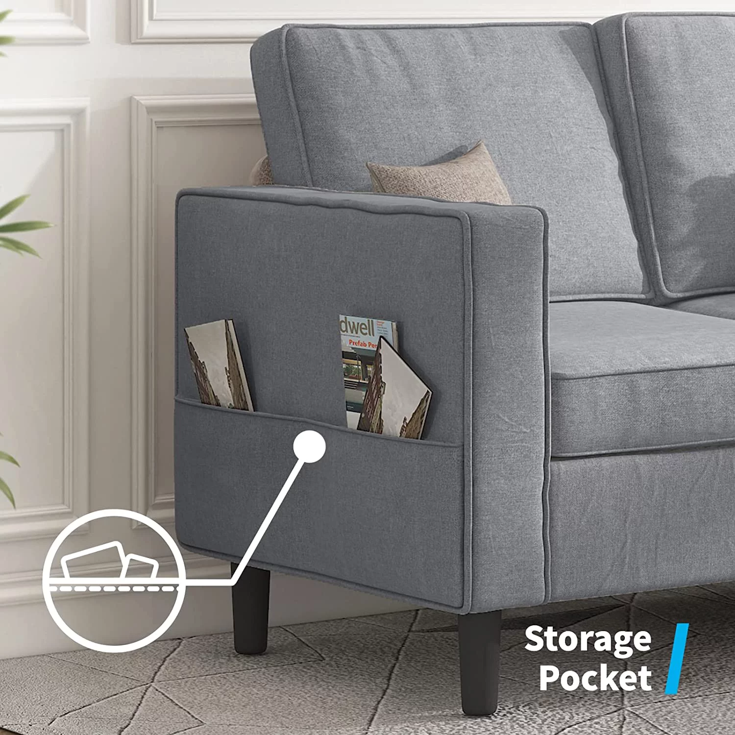 Mjkone Convertible Sectional Sofa Couch with Storage Ottoman, 3 Pcs Couch Set with Storage Pockets, Sectional Couches for Living Room, 3-Seater + Ottoman + 1-Loveseat (Light Gray)