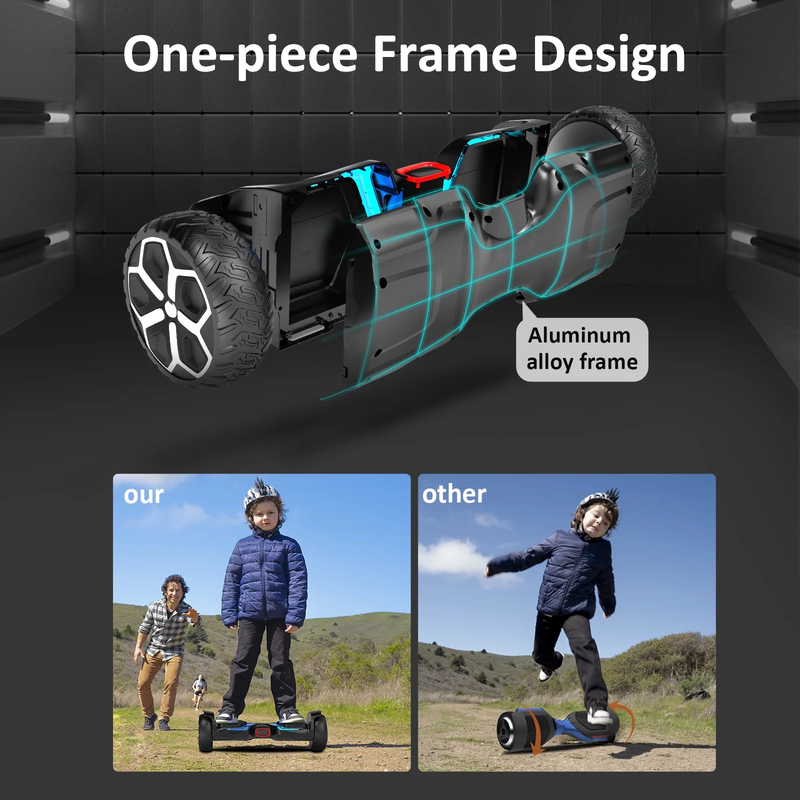 GYROOR All Terrain Hoverboard, 6.5" Off Road Hoverboards with 500w Motor, Adult Hoverboard with Metal Aluminum Shell, Bluetooth Speaker and Led Lights, Self Balancing Hoverboard for Kids Ages 6-12