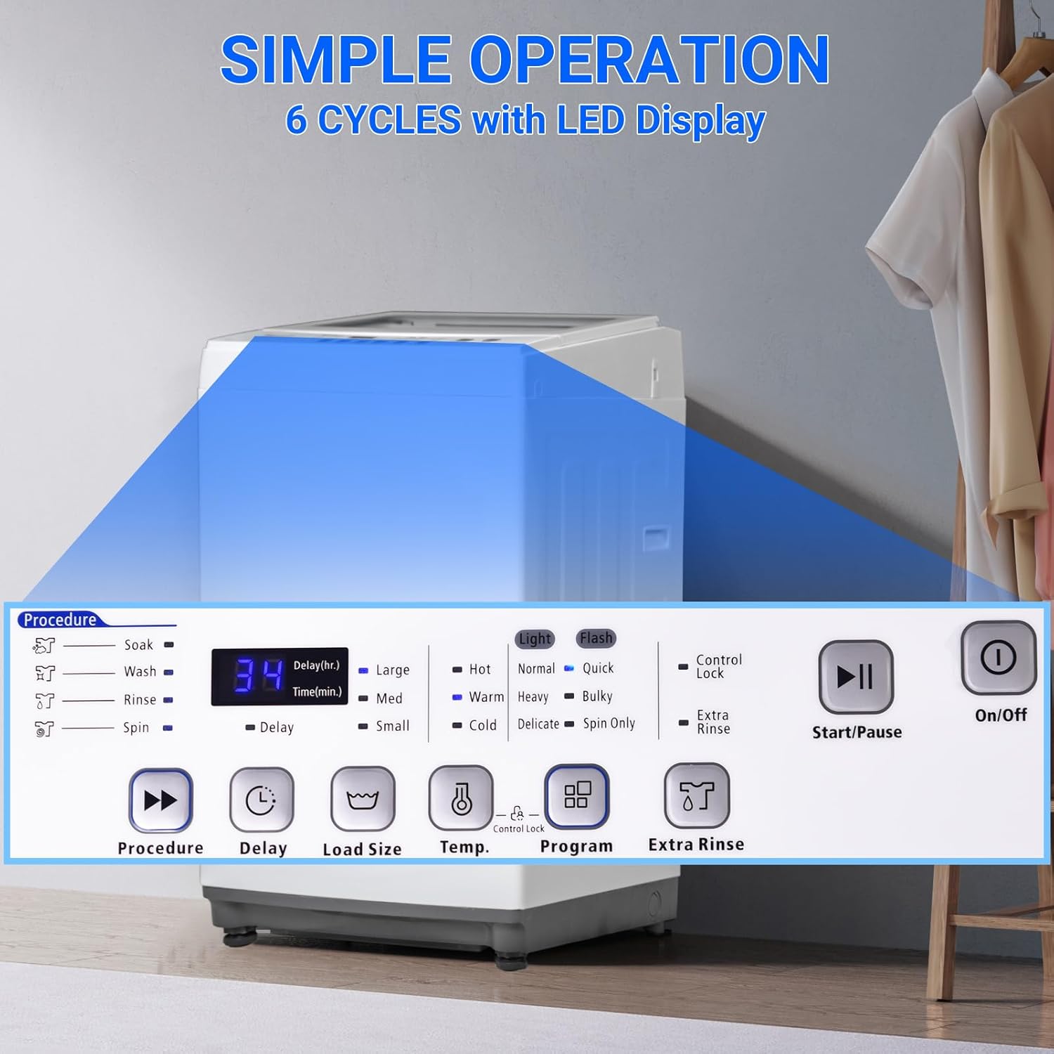 1.7 Cu.Ft Washing Machine, Washing Machine,6 Cycles Washer Machine with Child Lock,Delay Start for Apartments, RV…