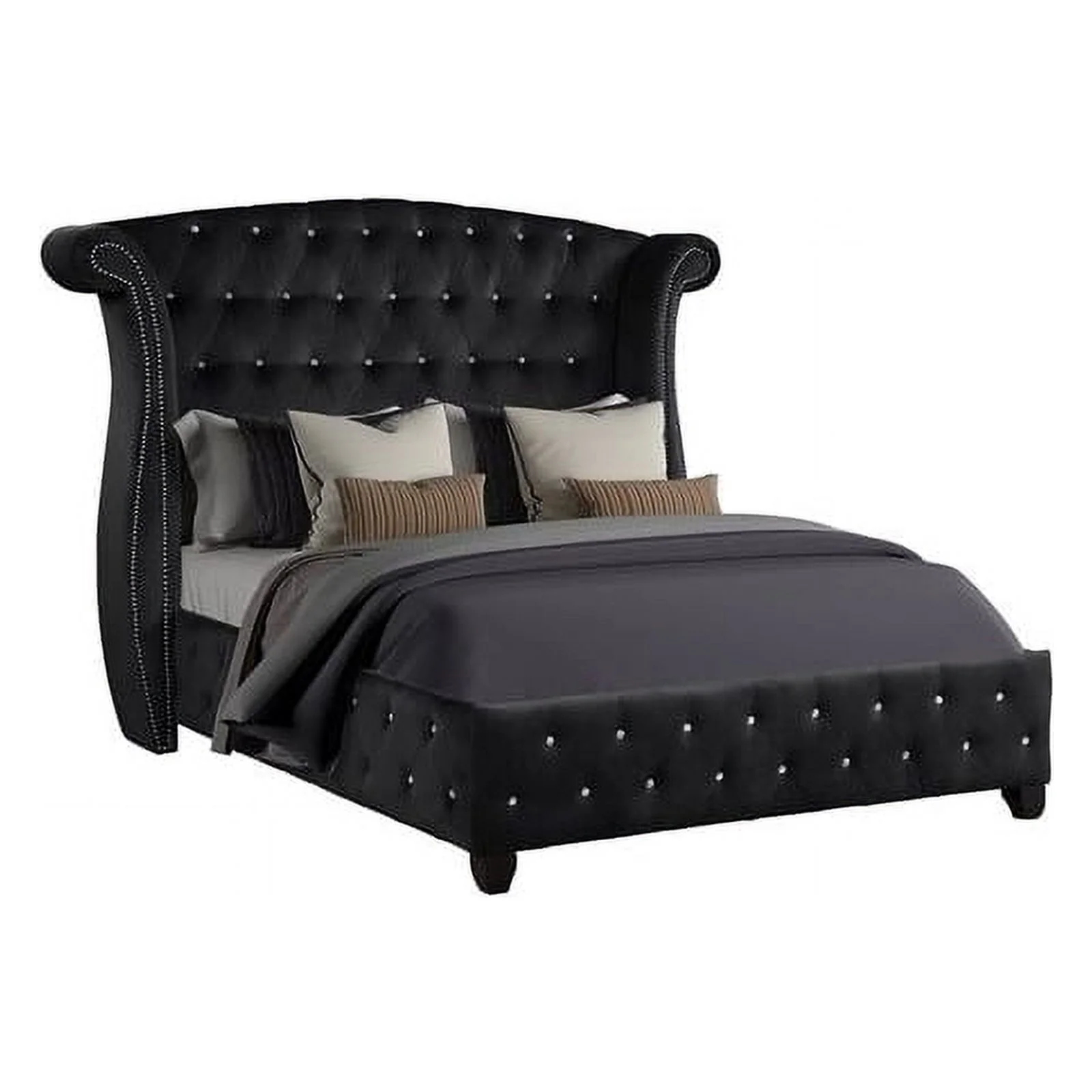 Sophia Queen 4 Pc Vanity Upholstery Bedroom Set Made With Wood in Black