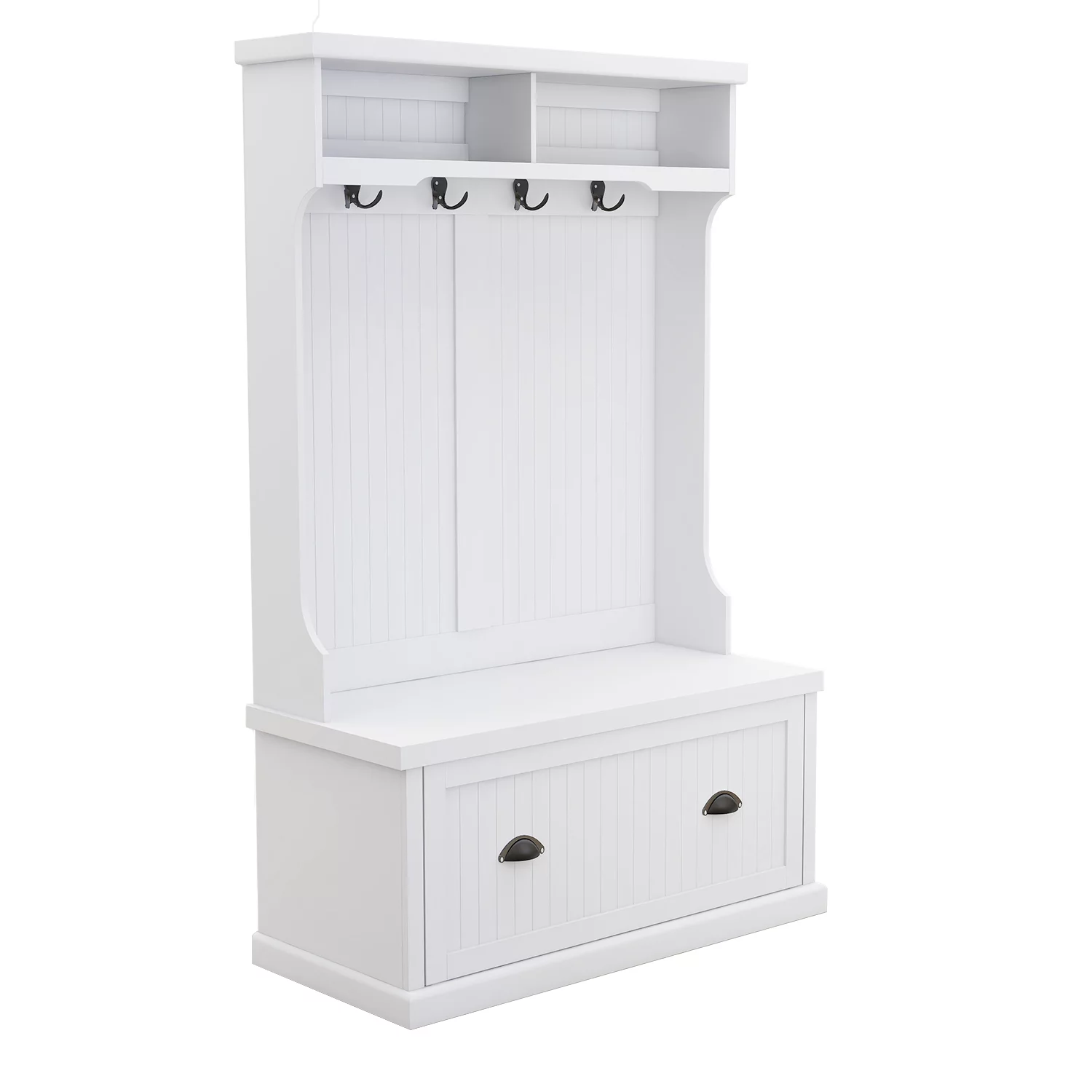 Dcenta Entryway hall tree with coat rack 4 hooks and storage bench shoe cabinet white