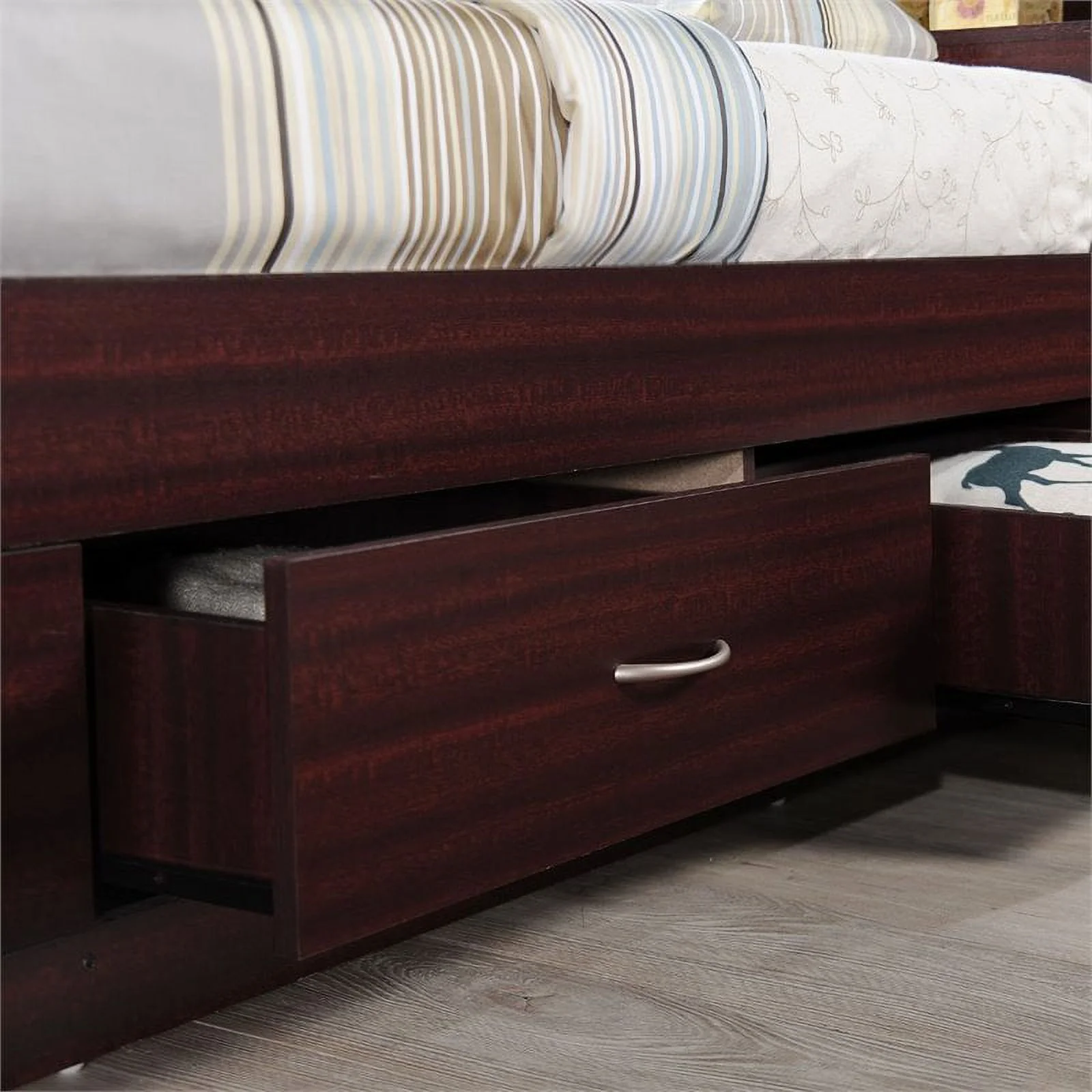 Home Square 2 Piece Bedroom Set with Captain Bed and Chest in Mahogany Wood