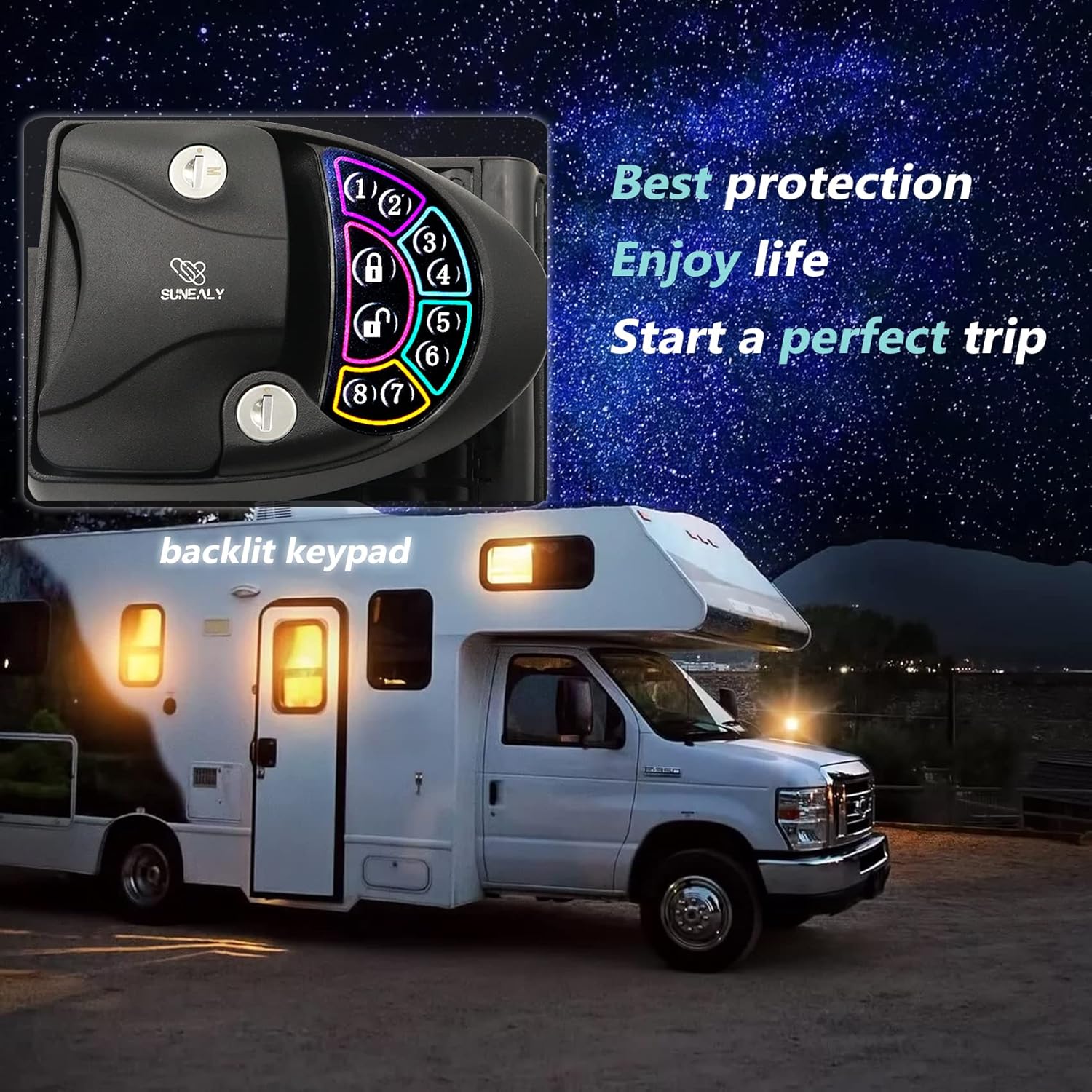 RV Keyless Entry Door Lock 2021 RV Door Lock/Metal Rv Door Lock w/ 2 Fobs and Backlit Keypad/Protective Gasket, Screwdriver & 2 Keys for 5th Wheel Bumper Pull Horse Camper 2.75" x 3.75"