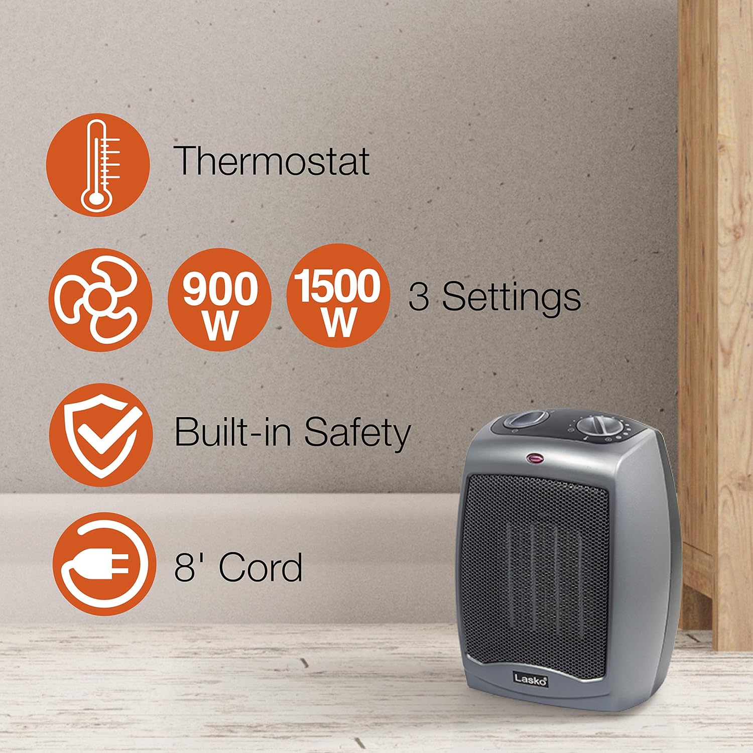 Lasko Oscillating Digital Ceramic Tower Space Heater, 29 Inches, Black, 1500W, 5586 & Electric Ceramic Space Heater with Tip-Over Safety Switch, 9.2 Inches, Dark Gray, 1500W, 754201