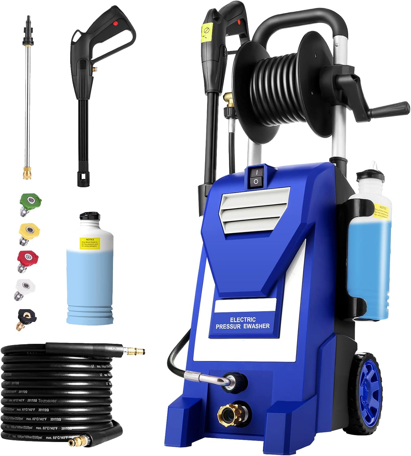 [Upgraded Version] Pressure Washer CR3800 Electric Power Washer 1800W High Pressure Washer 1.9GPM Professional High Pressure Cleaner with 5 Nozzles for Cars Driveways Fences Patios (Hose Reel-Green)