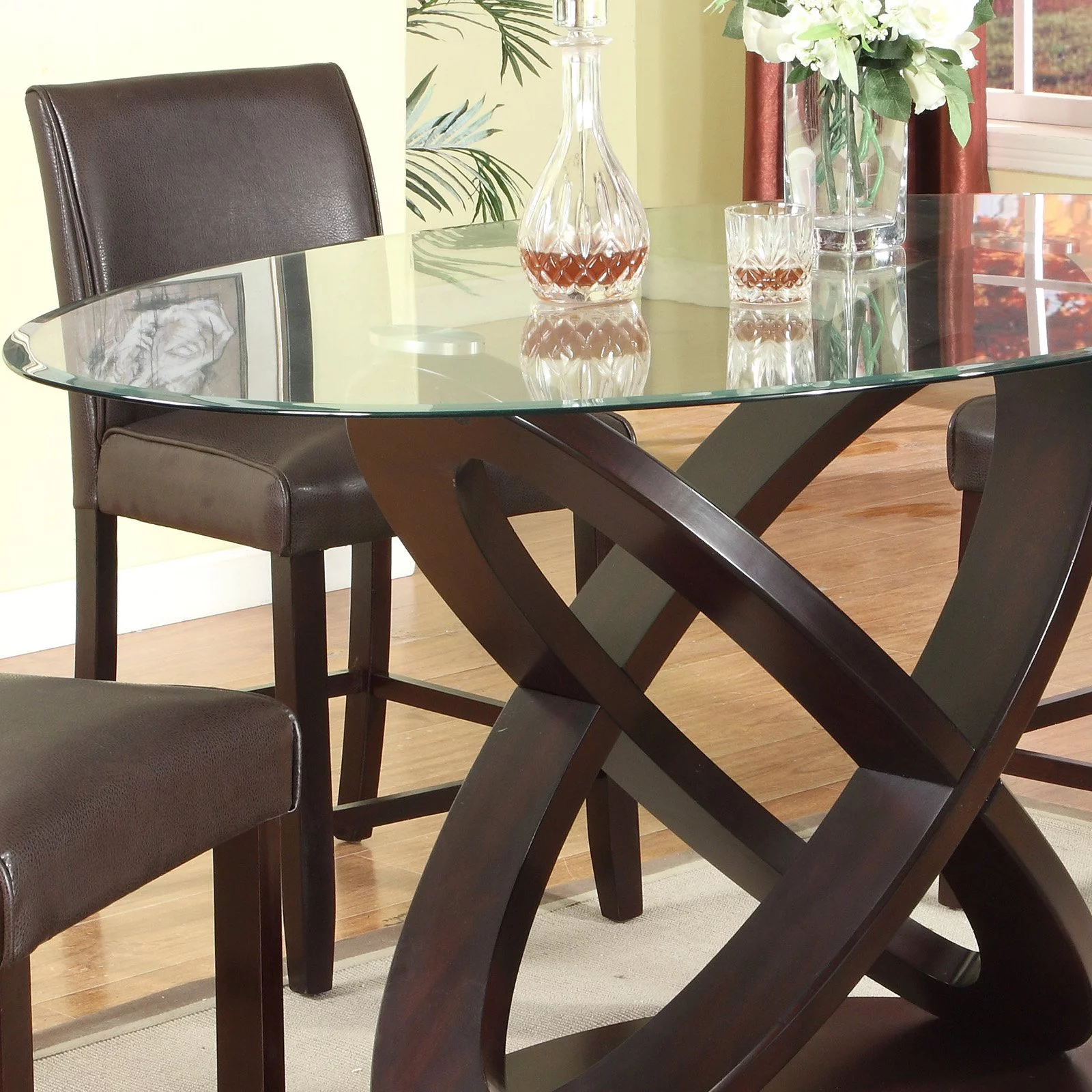 Roundhill Furniture Cicicol 5 Piece Round Faux Leather Upholstered Counter Height Dining Table Set - Curated Treasures Market