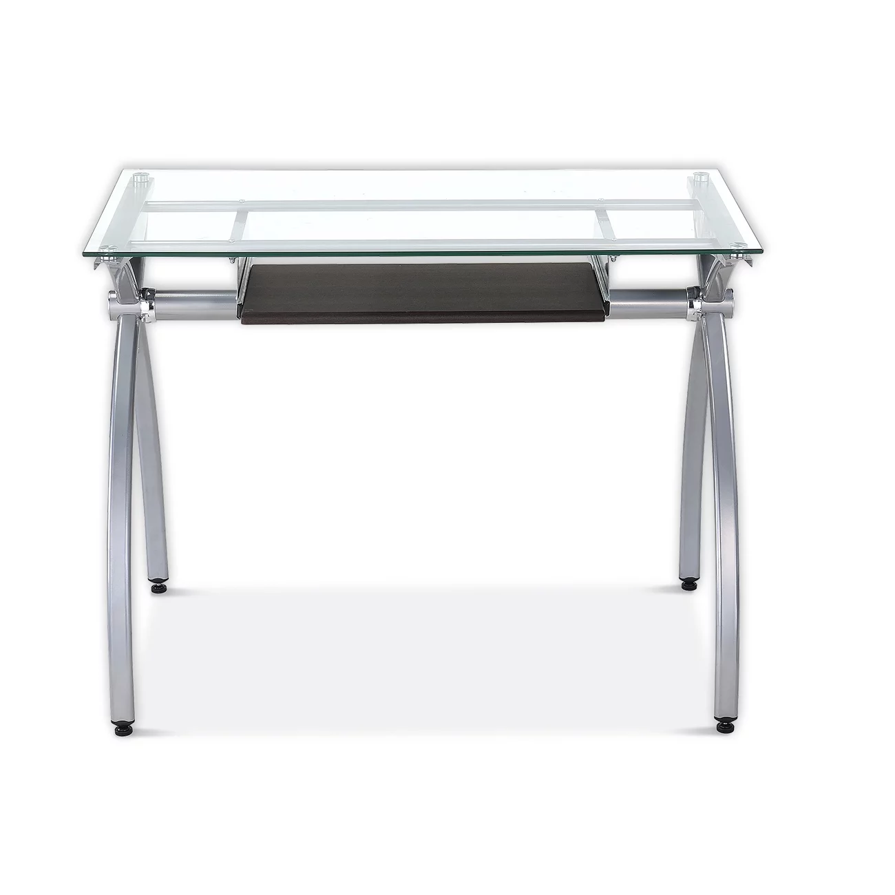 Techni Mobili Glass Top Computer Desk with Keyboard Tray & Silver Legs for Home Office or Study