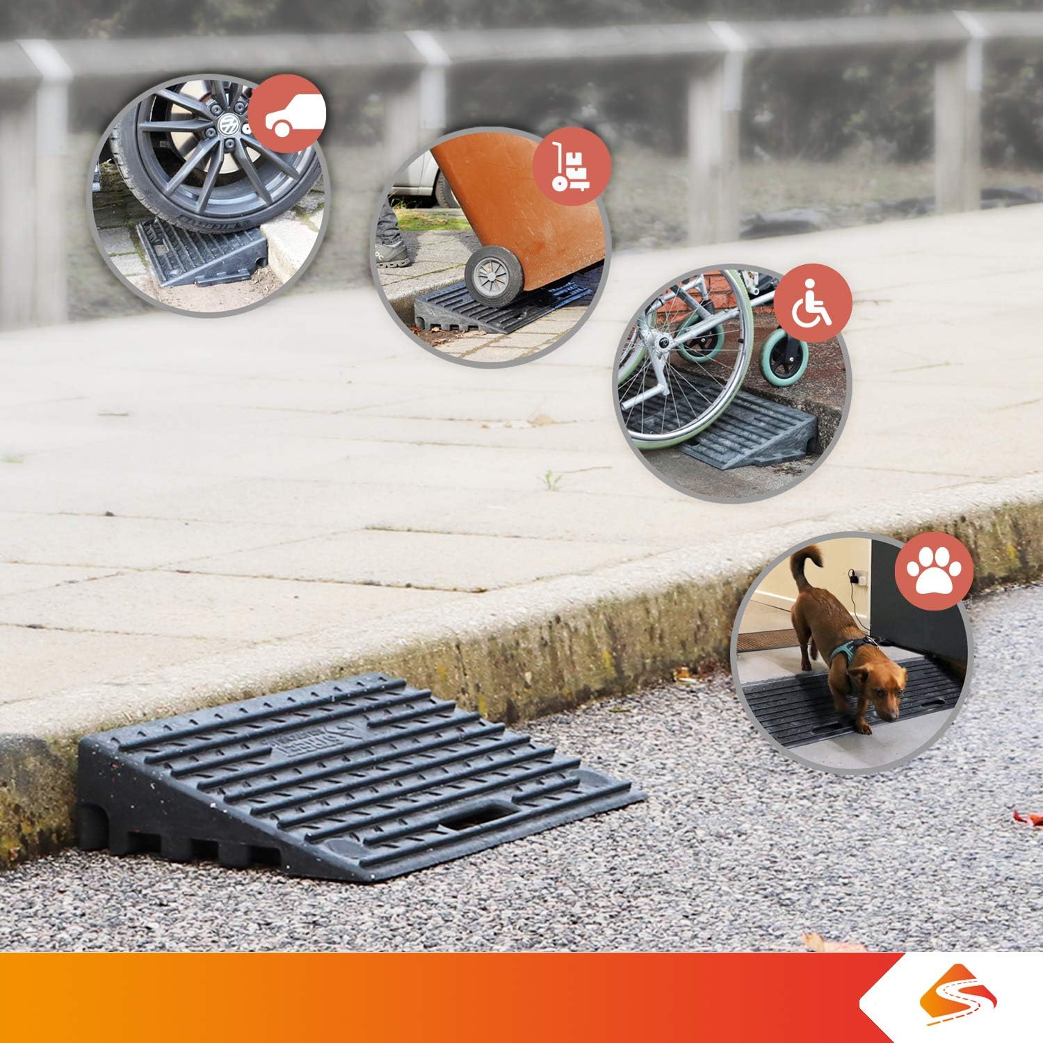 4 Inch Driveway Curb Ramp Pack of 2, Heavy Duty Rubber Ramps Perfect for Sidewalk, Low Cars, Curb Ramps for Motorhome, Truck, Shed Ramps, Pets & Wheelchair Threshold Ramp