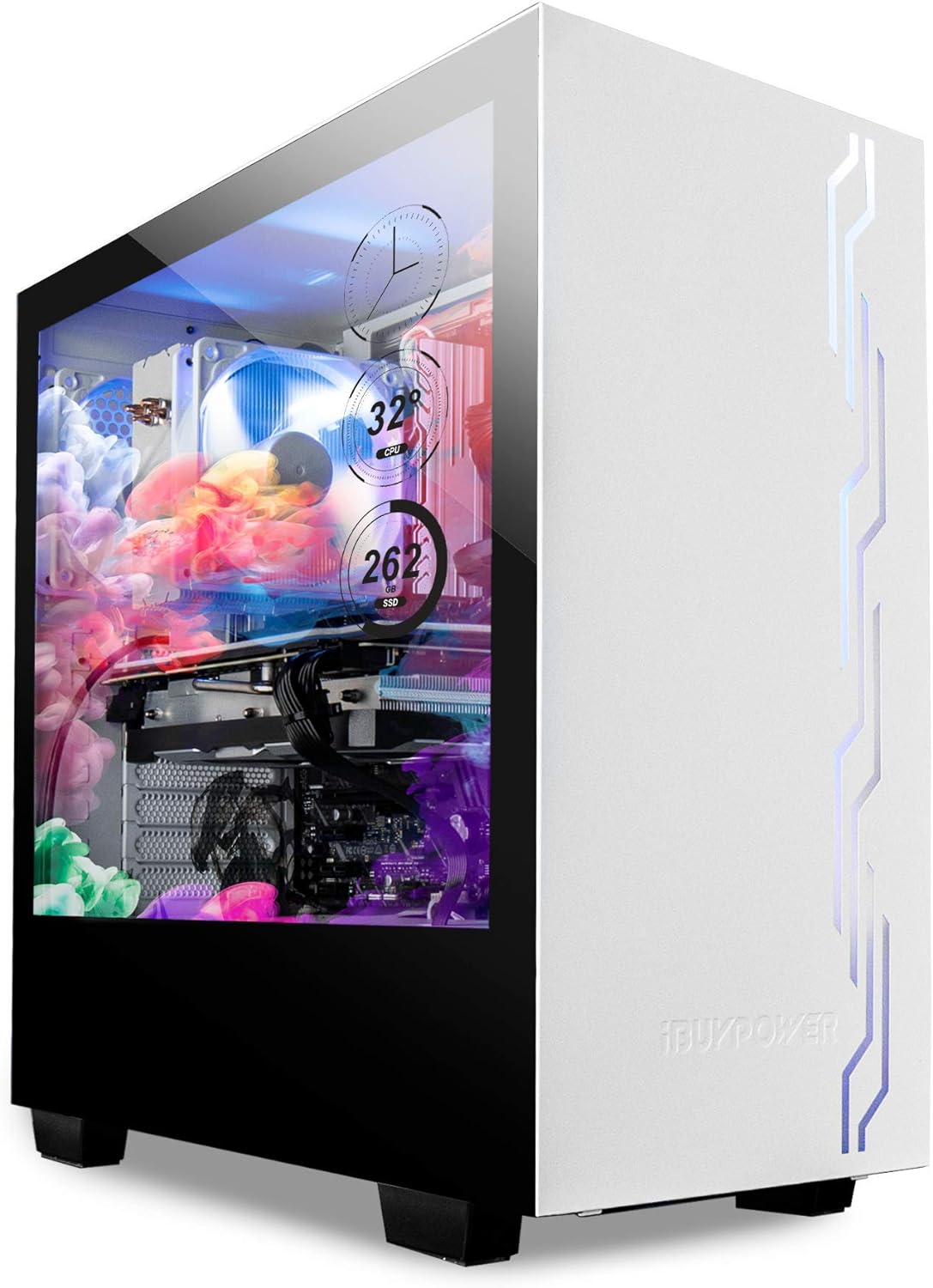 iBUYPOWER Snowblind S 19 Translucent Customizable Side-Panel LCD Display 1280 x 1024 Resolution Mid-Tower Desktop Computer Gaming Case 3 x 120 Millimeter Fans SECC Steel, White